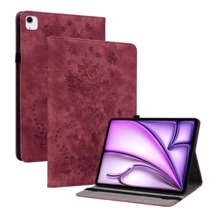 For iPad Air 11 2025 / 2024 Butterfly Rose Embossed Leather Smart Tablet Case(Red) - iPad Air 11 2025 / 2024 Cases by PMC Jewellery | Online Shopping South Africa | PMC Jewellery | Buy Now Pay Later Mobicred