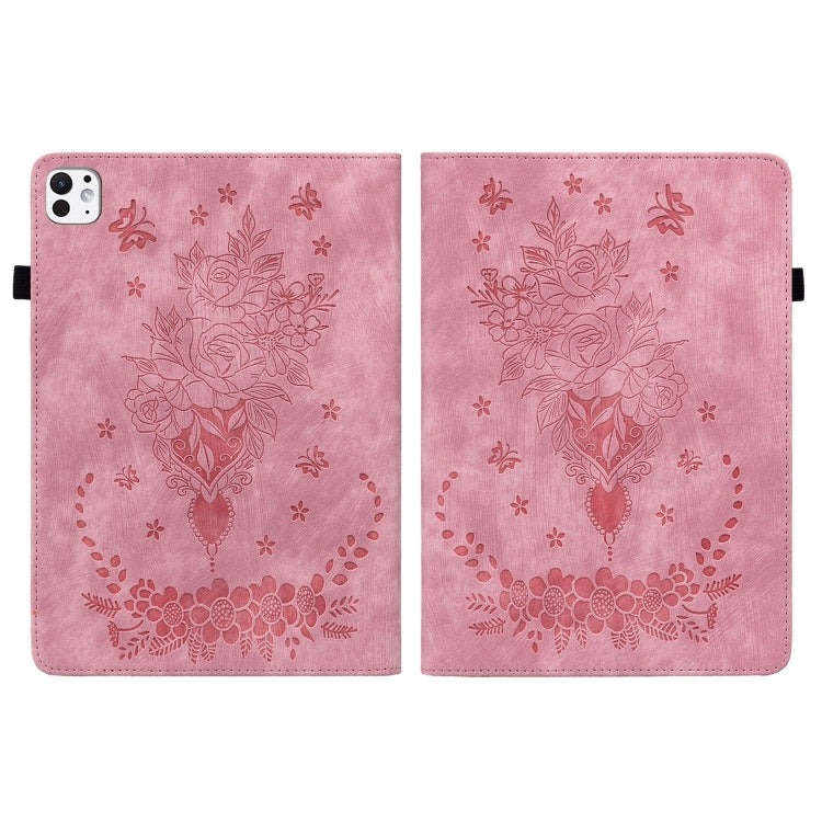 For iPad Pro 11 2024 Butterfly Rose Embossed Leather Smart Tablet Case(Pink) - iPad Pro 11 2024 Cases by PMC TechLife | Online Shopping South Africa | PMC TechLife | Buy Now Pay Later Mobicred