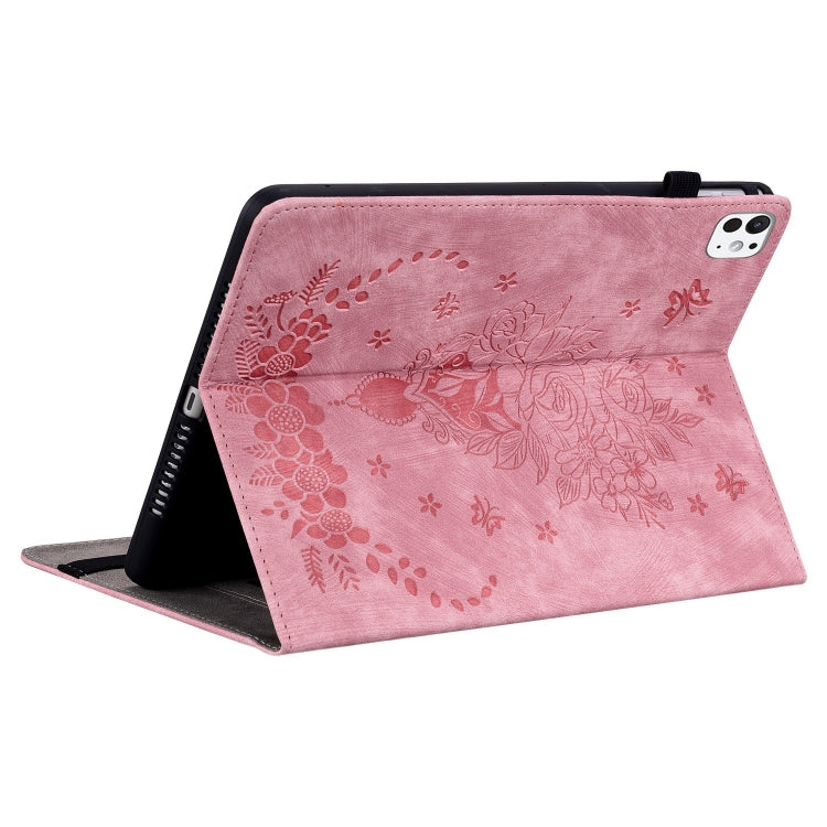 For iPad Pro 11 2024 Butterfly Rose Embossed Leather Smart Tablet Case(Pink) - iPad Pro 11 2024 Cases by PMC TechLife | Online Shopping South Africa | PMC TechLife | Buy Now Pay Later Mobicred