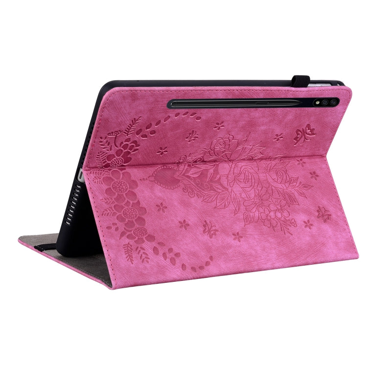 For Samsung Galaxy Tab S9 Butterfly Rose Embossed Leather Tablet Case(Rose Red) - Galaxy Tab S9 Cases by PMC Jewellery | Online Shopping South Africa | PMC Jewellery | Buy Now Pay Later Mobicred