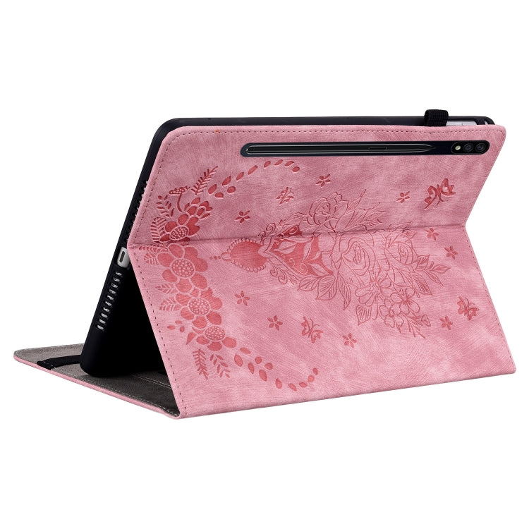 For Samsung Galaxy Tab S9+ Butterfly Rose Embossed Leather Tablet Case(Pink) - Galaxy Tab S9+ Cases by PMC Jewellery | Online Shopping South Africa | PMC Jewellery | Buy Now Pay Later Mobicred