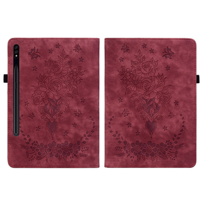 For Samsung Galaxy Tab S9+ Butterfly Rose Embossed Leather Tablet Case(Red) - Galaxy Tab S9+ Cases by PMC Jewellery | Online Shopping South Africa | PMC Jewellery | Buy Now Pay Later Mobicred