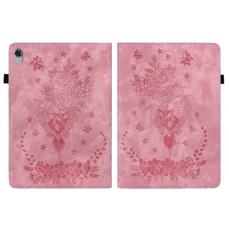 For Lenovo M10 Plus Butterfly Rose Embossed Leather Tablet Case(Pink) - Lenovo by PMC TechLife | Online Shopping South Africa | PMC TechLife | Buy Now Pay Later Mobicred