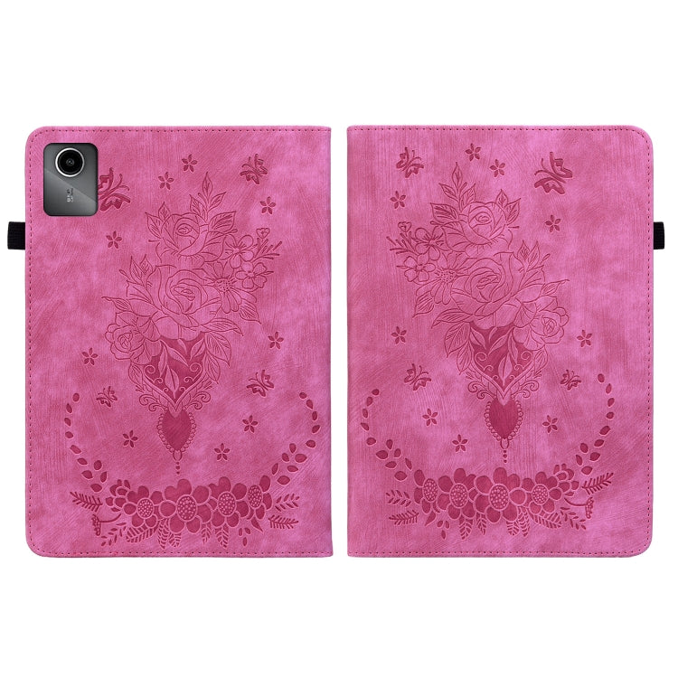 For Lenovo Tab M11/Xiaoxin Pad 11 2024 Butterfly Rose Embossed Leather Tablet Case(Rose Red) - Lenovo by PMC TechLife | Online Shopping South Africa | PMC TechLife | Buy Now Pay Later Mobicred