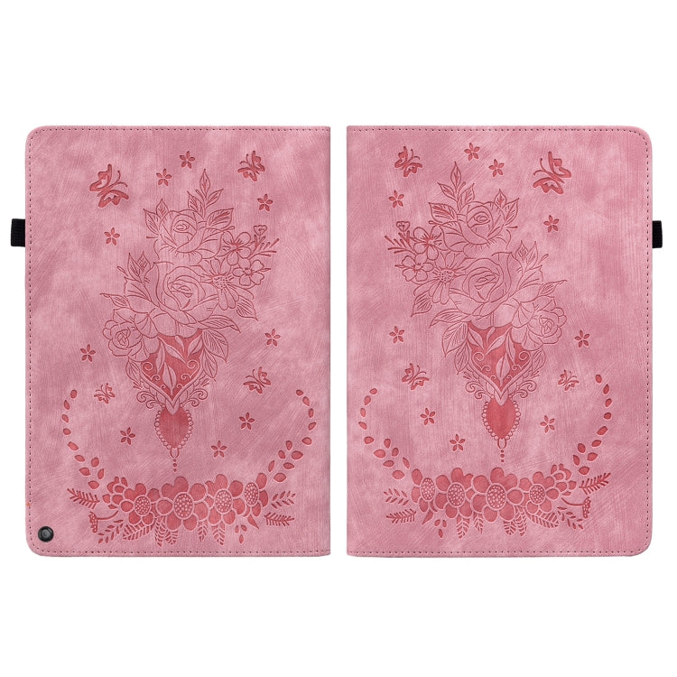 For Amazon Kindle Fire HD10 2021 Butterfly Rose Embossed Leather Smart Tablet Case(Pink) - Amazon by PMC TechLife | Online Shopping South Africa | PMC TechLife | Buy Now Pay Later Mobicred