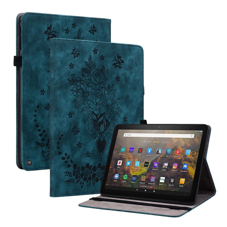 For Amazon Kindle Fire HD10 2021 Butterfly Rose Embossed Leather Smart Tablet Case(Dark Blue) - Amazon by PMC TechLife | Online Shopping South Africa | PMC TechLife | Buy Now Pay Later Mobicred