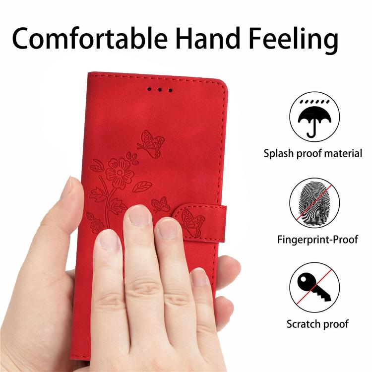 For iPhone 16e Flower Butterfly Embossing Pattern Leather Phone Case(Red) - iPhone 16e Cases by PMC TechLife | Online Shopping South Africa | PMC TechLife | Buy Now Pay Later Mobicred