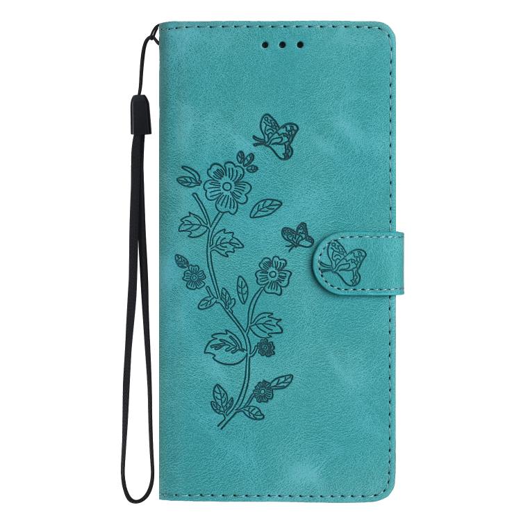 For iPhone 16e Flower Butterfly Embossing Pattern Leather Phone Case(Sky Blue) - iPhone 16e Cases by PMC TechLife | Online Shopping South Africa | PMC TechLife | Buy Now Pay Later Mobicred