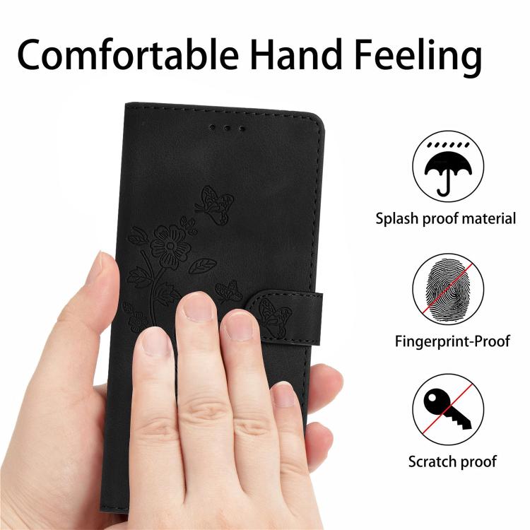 For iPhone 16e Flower Butterfly Embossing Pattern Leather Phone Case(Black) - iPhone 16e Cases by PMC TechLife | Online Shopping South Africa | PMC TechLife | Buy Now Pay Later Mobicred
