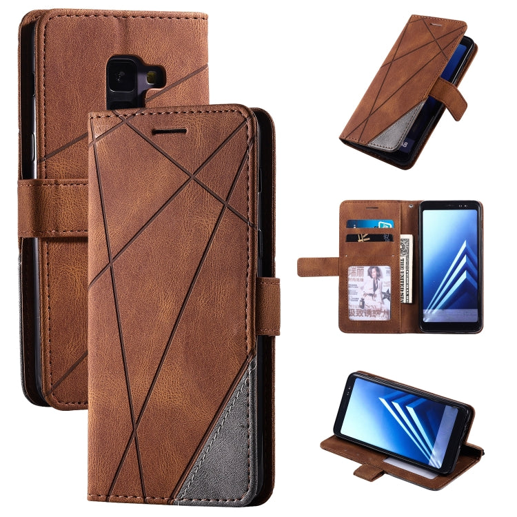 For Samsung Galaxy A8(2018) Skin Feel Splicing Horizontal Flip Leather Case with Holder & Card Slots & Wallet & Photo Frame(Brown) - Galaxy Phone Cases by PMC Jewellery | Online Shopping South Africa | PMC Jewellery