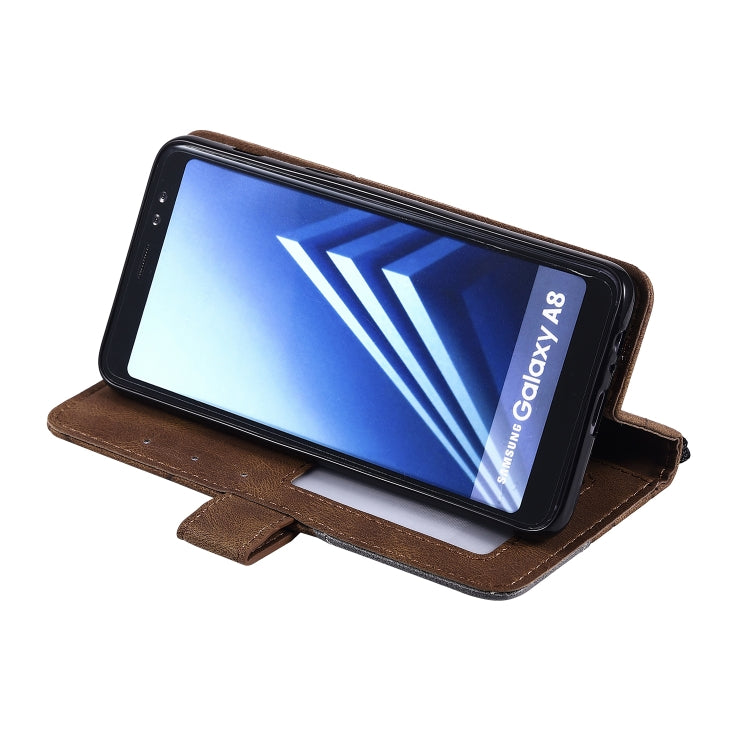 For Samsung Galaxy A8(2018) Skin Feel Splicing Horizontal Flip Leather Case with Holder & Card Slots & Wallet & Photo Frame(Brown) - Galaxy Phone Cases by PMC Jewellery | Online Shopping South Africa | PMC Jewellery