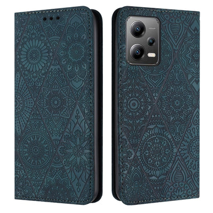 For Redmi Note 12 5G Global Ethnic Embossed Adsorption Leather Phone Case(Blue) - Xiaomi Cases by PMC Jewellery | Online Shopping South Africa | PMC Jewellery | Buy Now Pay Later Mobicred