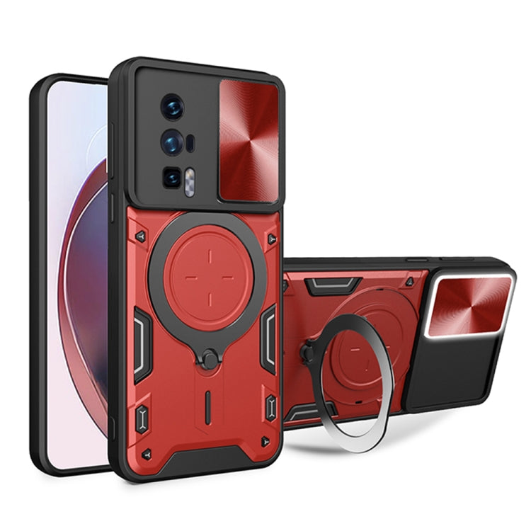 For Xiaomi Poco F5 Pro/Redmi K60  CD Texture Sliding Camshield Magnetic Holder Phone Case(Red) - Xiaomi Cases by PMC TechLife | Online Shopping South Africa | PMC TechLife | Buy Now Pay Later Mobicred