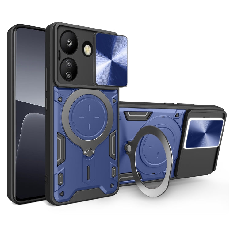 For Xiaomi Redmi 13C 4G CD Texture Sliding Camshield Magnetic Holder Phone Case(Blue) - 13C Cases by PMC TechLife | Online Shopping South Africa | PMC TechLife | Buy Now Pay Later Mobicred