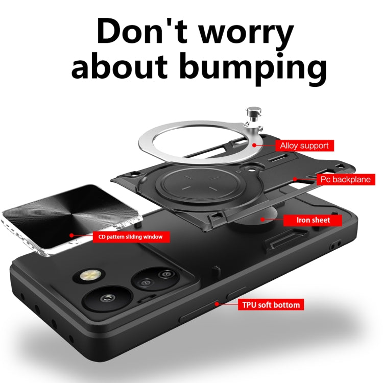 For Xiaomi Redmi 13C 4G CD Texture Sliding Camshield Magnetic Holder Phone Case(Purple) - free shipping - PMC TechLife - Order now!