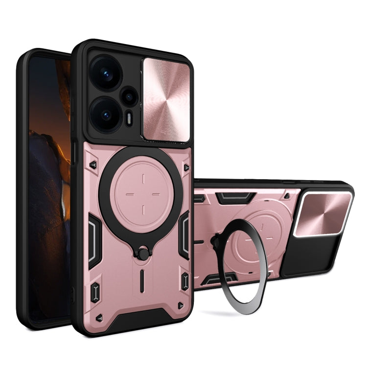 For Xiaomi Redmi Note 12 Turbo CD Texture Sliding Camshield Magnetic Holder Phone Case(Pink) - Xiaomi Cases by PMC Jewellery | Online Shopping South Africa | PMC Jewellery | Buy Now Pay Later Mobicred