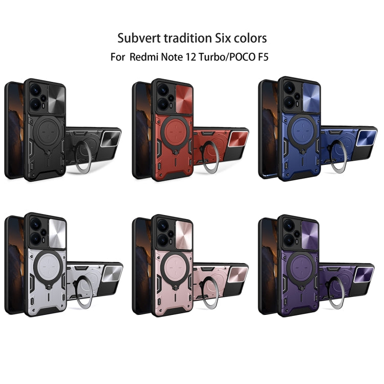 For Xiaomi Redmi Note 12 Turbo CD Texture Sliding Camshield Magnetic Holder Phone Case(Red) - Xiaomi Cases by PMC TechLife | Online Shopping South Africa | PMC TechLife | Buy Now Pay Later Mobicred