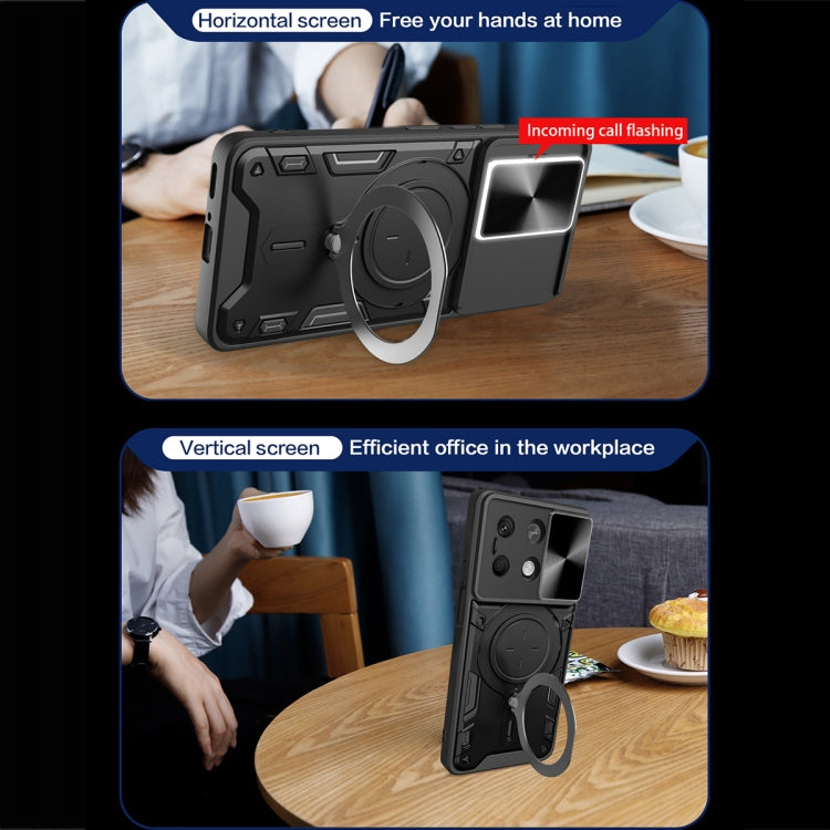 For Xiaomi Redmi Note 13 5G CD Texture Sliding Camshield Magnetic Holder Phone Case(Blue) - free shipping - PMC TechLife - Order now!