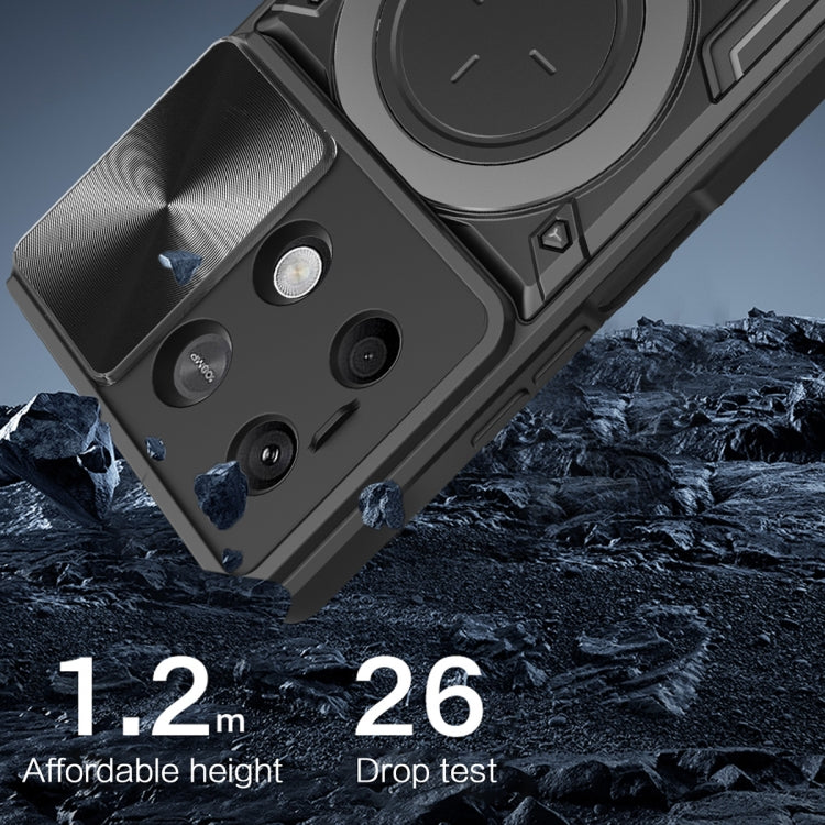 For Xiaomi Redmi Note 13 5G CD Texture Sliding Camshield Magnetic Holder Phone Case(Silver) - Note 13 Cases by PMC TechLife | Online Shopping South Africa | PMC TechLife | Buy Now Pay Later Mobicred