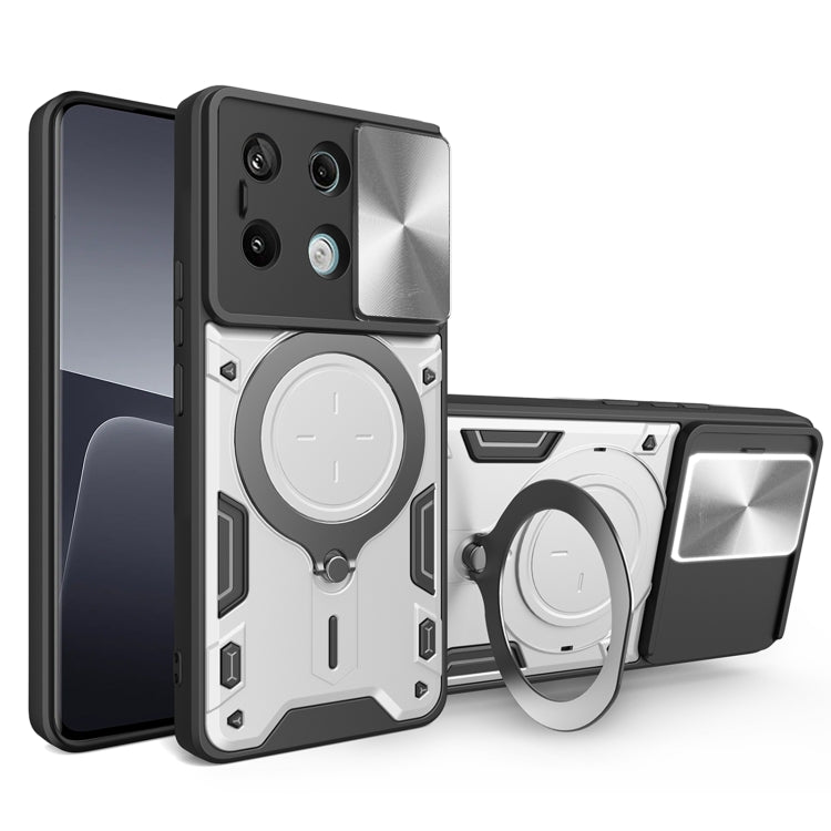 For Xiaomi Redmi Note 13 Pro 5G CD Texture Sliding Camshield Magnetic Holder Phone Case(Silver) - Note 13 Pro Cases by PMC TechLife | Online Shopping South Africa | PMC TechLife | Buy Now Pay Later Mobicred