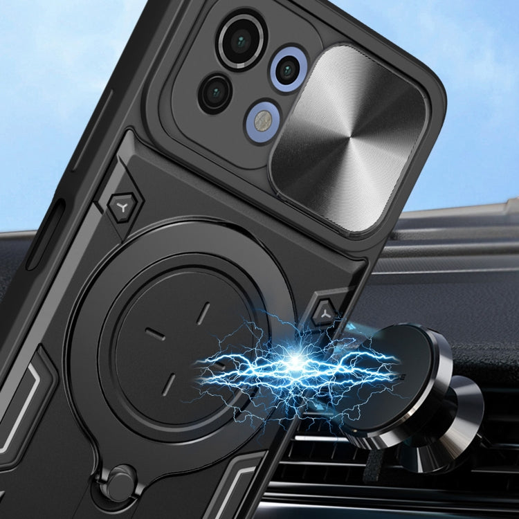 For Xiaomi Mi 11 Lite 4G / 5G CD Texture Sliding Camshield Magnetic Holder Phone Case(Blue) - Xiaomi Cases by PMC TechLife | Online Shopping South Africa | PMC TechLife | Buy Now Pay Later Mobicred