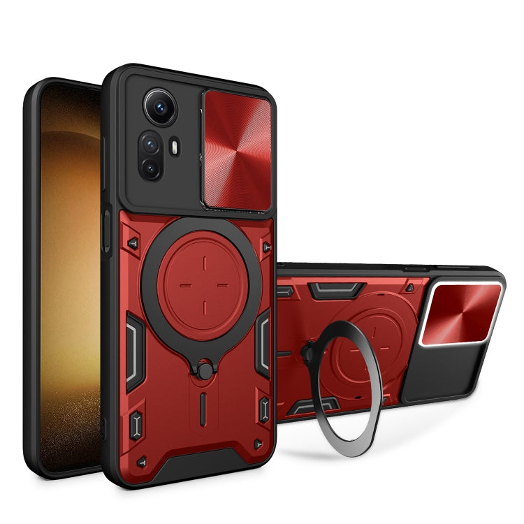 For Xiaomi Redmi Note 12S 4G CD Texture Sliding Camshield Magnetic Holder Phone Case(Red) - Xiaomi Cases by PMC Jewellery | Online Shopping South Africa | PMC Jewellery | Buy Now Pay Later Mobicred