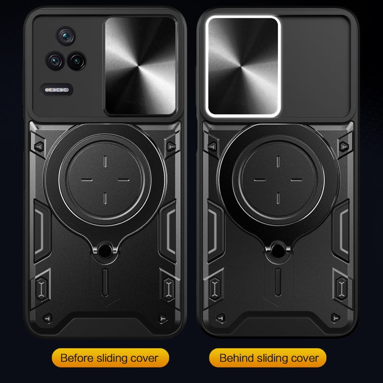 For Xiaomi Redmi K40S / Poco F4 CD Texture Sliding Camshield Magnetic Holder Phone Case(Black) - Xiaomi Cases by PMC TechLife | Online Shopping South Africa | PMC TechLife | Buy Now Pay Later Mobicred