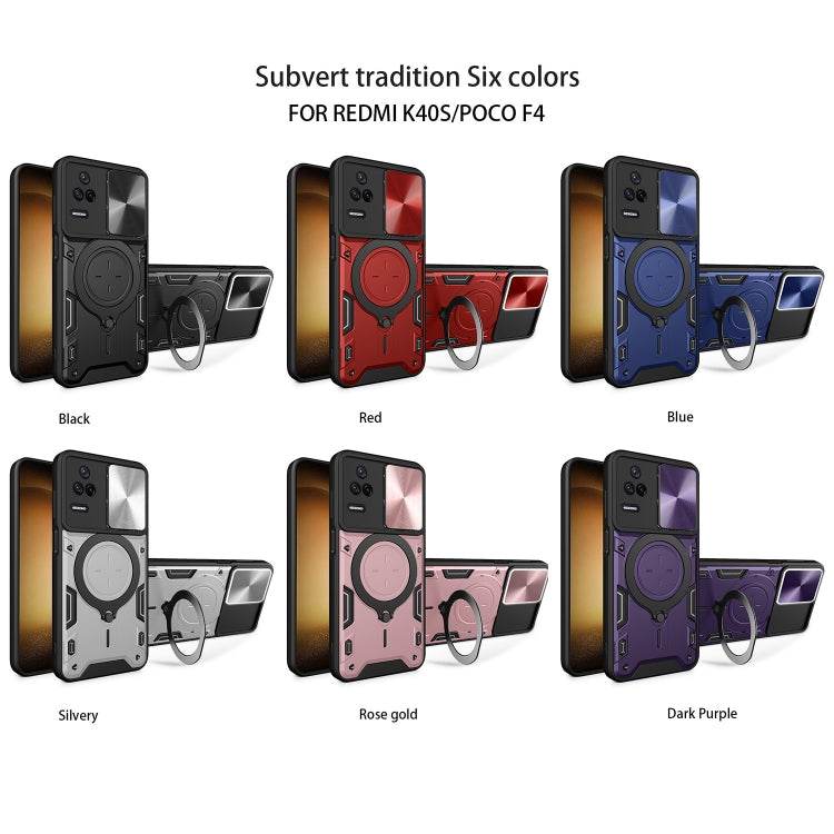 For Xiaomi Redmi K40S / Poco F4 CD Texture Sliding Camshield Magnetic Holder Phone Case(Red) - free shipping - PMC TechLife - Order now!