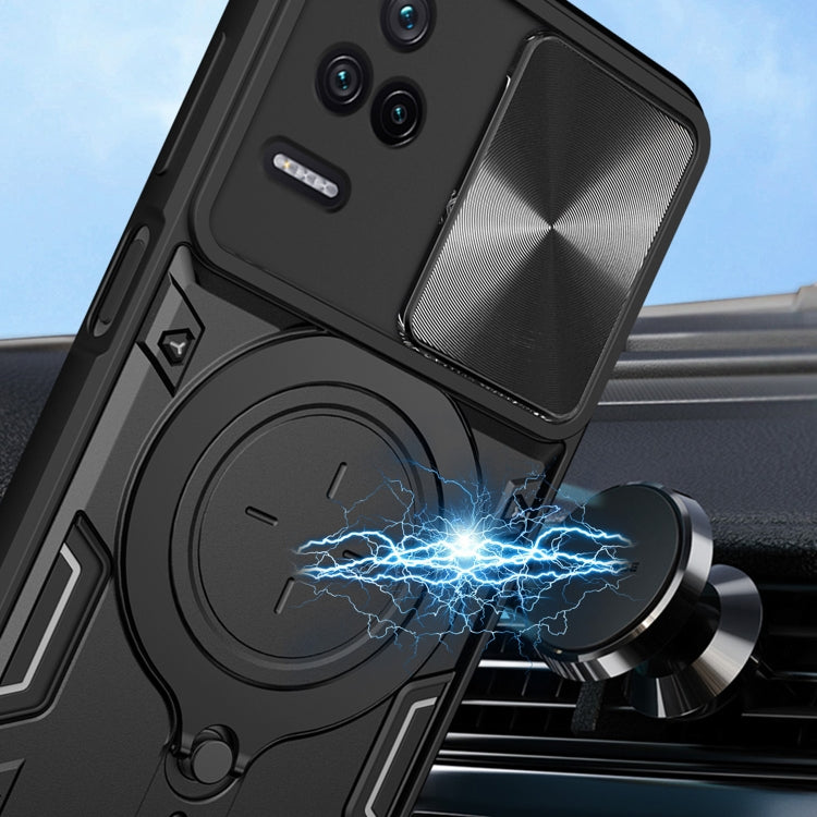 For Xiaomi Redmi K40S / Poco F4 CD Texture Sliding Camshield Magnetic Holder Phone Case(Blue) - Xiaomi Cases by PMC TechLife | Online Shopping South Africa | PMC TechLife | Buy Now Pay Later Mobicred