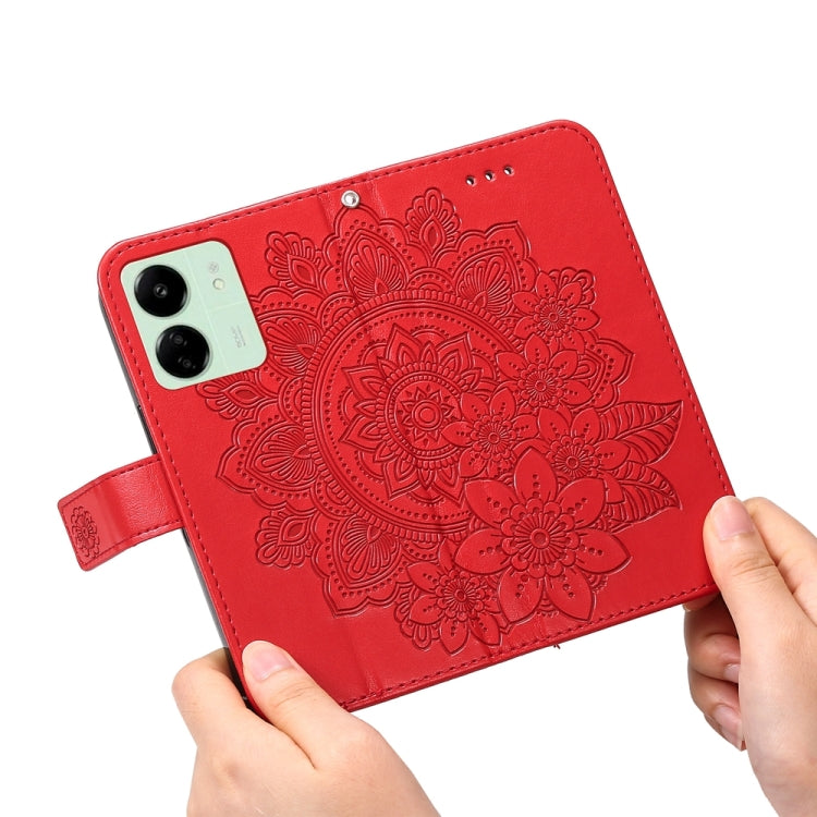 For Xiaomi Redmi 13C 4G 7-petal Flowers Embossing Leather Phone Case(Red) - free shipping - PMC TechLife - Order now!