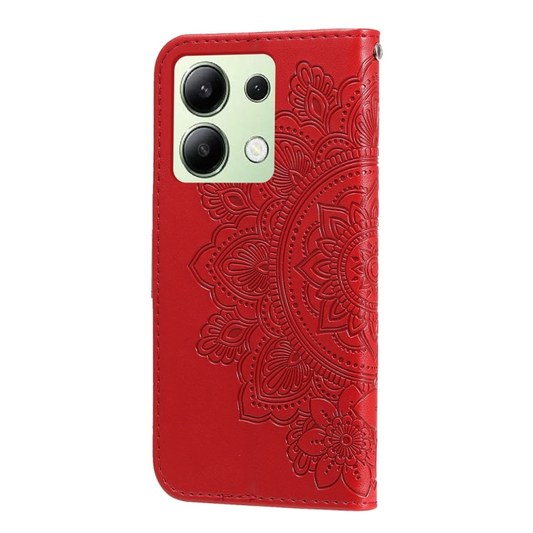 For Xiaomi Redmi Note13 4G 7-petal Flowers Embossing Leather Phone Case(Red) - Note 13 Cases by PMC TechLife | Online Shopping South Africa | PMC TechLife | Buy Now Pay Later Mobicred