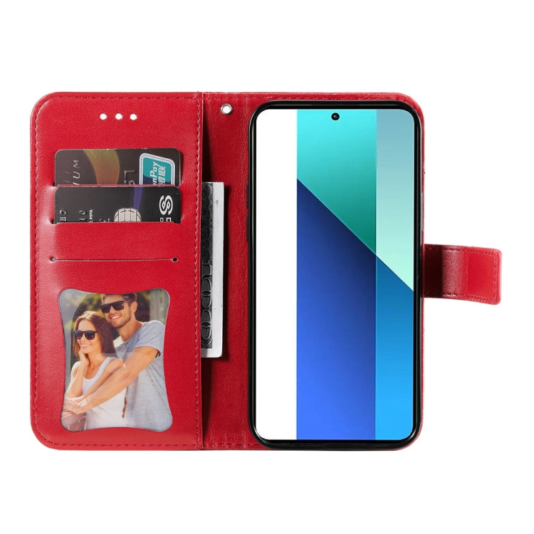For Xiaomi Redmi Note13 4G 7-petal Flowers Embossing Leather Phone Case(Red) - Note 13 Cases by PMC TechLife | Online Shopping South Africa | PMC TechLife | Buy Now Pay Later Mobicred