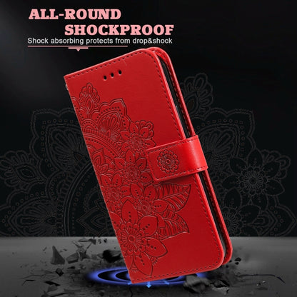 For Xiaomi Redmi Note13 4G 7-petal Flowers Embossing Leather Phone Case(Red) - Note 13 Cases by PMC Jewellery | Online Shopping South Africa | PMC Jewellery | Buy Now Pay Later Mobicred