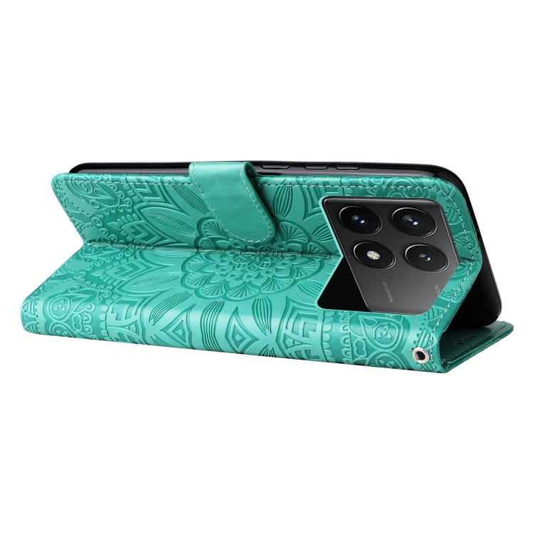 For Xiaomi Redmi K70 / K70 Pro Embossed Sunflower Leather Phone Case(Green) - K70 Pro Cases by PMC Jewellery | Online Shopping South Africa | PMC Jewellery | Buy Now Pay Later Mobicred