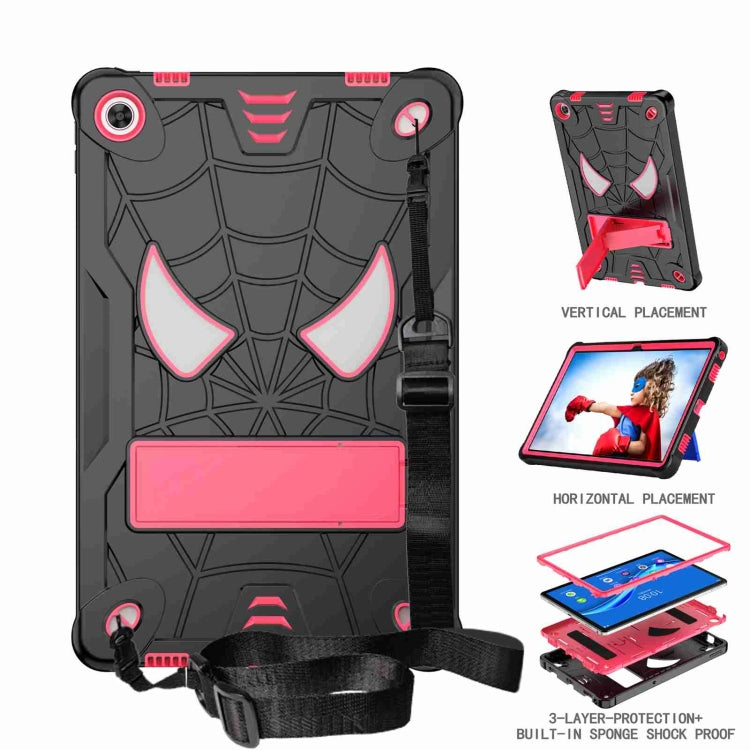 For Lenovo Tab M10 Plus 10.6 3rd Gen 2022 Spider Texture Silicone Hybrid PC Tablet Case with Shoulder Strap(Black + Rose Red) - Lenovo by PMC TechLife | Online Shopping South Africa | PMC TechLife | Buy Now Pay Later Mobicred