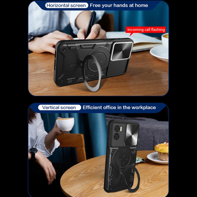 For Motorola Moto E22 / E22i CD Texture Sliding Camshield Magnetic Holder Phone Case(Black) - free shipping - PMC TechLife - Order now!
