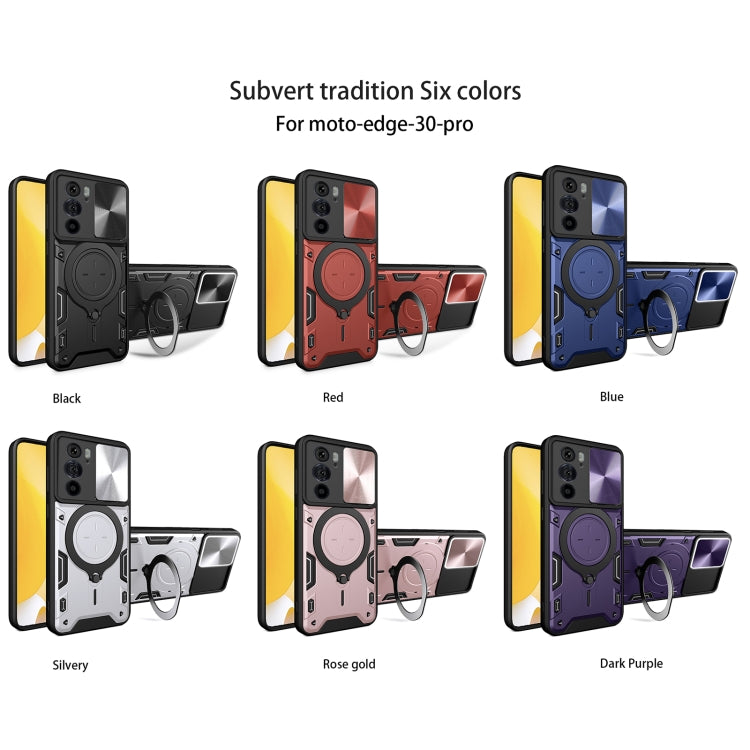 For Motorola Edge 30 Pro CD Texture Sliding Camshield Magnetic Holder Phone Case(Purple) - free shipping - PMC TechLife - Order now!