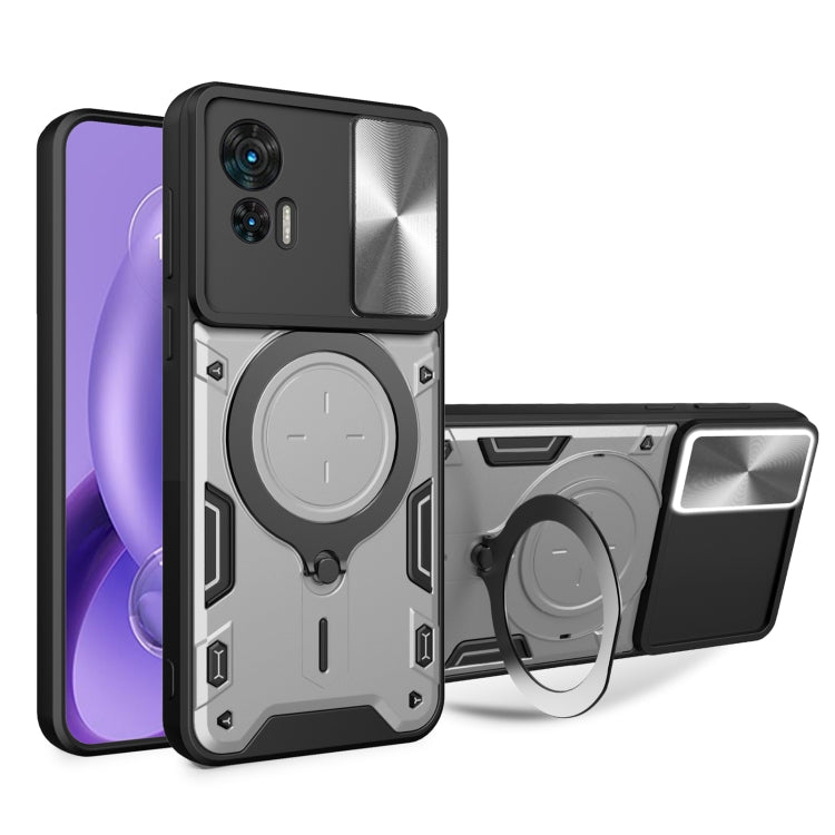 For Motorola Edge 30 Neo CD Texture Sliding Camshield Magnetic Holder Phone Case(Silver) - free shipping - PMC TechLife - Order now!