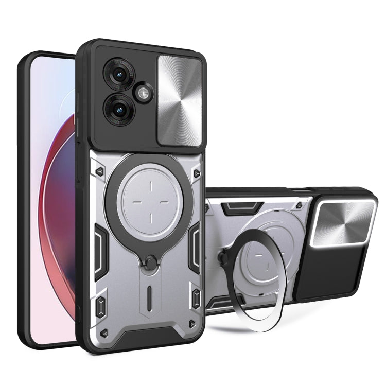 For Motorola Moto G55 CD Texture Sliding Camshield Magnetic Holder Phone Case(Silver) - free shipping - PMC TechLife - Order now!