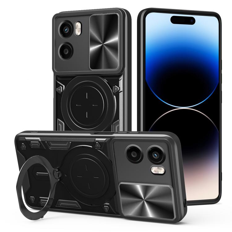 For Motorola Moto G05 CD Texture Sliding Camshield Magnetic Holder Phone Case(Black) - free shipping - PMC TechLife - Order now!