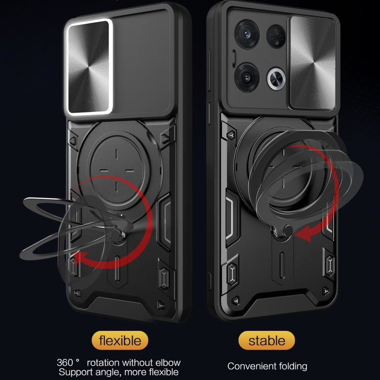 For OPPO Reno8 Pro 5G CD Texture Sliding Camshield Magnetic Holder Phone Case(Silver) - OPPO Cases by PMC TechLife | Online Shopping South Africa | PMC TechLife | Buy Now Pay Later Mobicred
