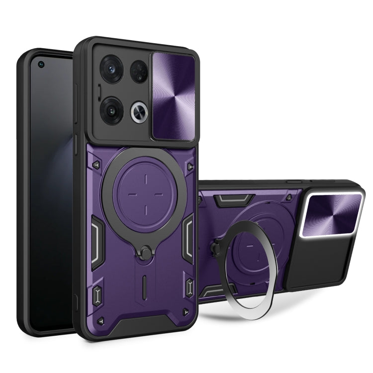 For OPPO Reno8 Pro 5G CD Texture Sliding Camshield Magnetic Holder Phone Case(Purple) - OPPO Cases by PMC Jewellery | Online Shopping South Africa | PMC Jewellery | Buy Now Pay Later Mobicred