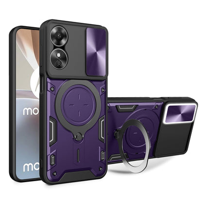 For OPPO A17 4G CD Texture Sliding Camshield Magnetic Holder Phone Case(Purple) - OPPO Cases by PMC Jewellery | Online Shopping South Africa | PMC Jewellery | Buy Now Pay Later Mobicred