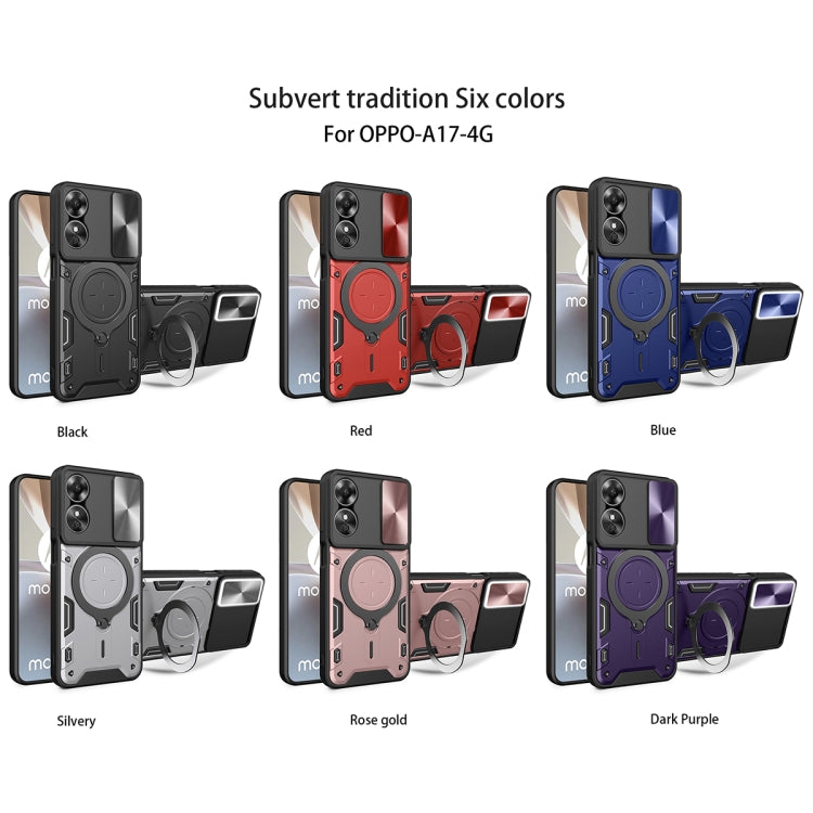 For OPPO A17 4G CD Texture Sliding Camshield Magnetic Holder Phone Case(Purple) - OPPO Cases by PMC TechLife | Online Shopping South Africa | PMC TechLife | Buy Now Pay Later Mobicred