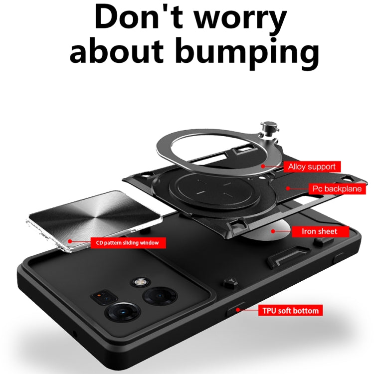 For OPPO Reno7 4G / F21 Pro 4G CD Texture Sliding Camshield Magnetic Holder Phone Case(Silver) - OPPO Cases by PMC TechLife | Online Shopping South Africa | PMC TechLife | Buy Now Pay Later Mobicred