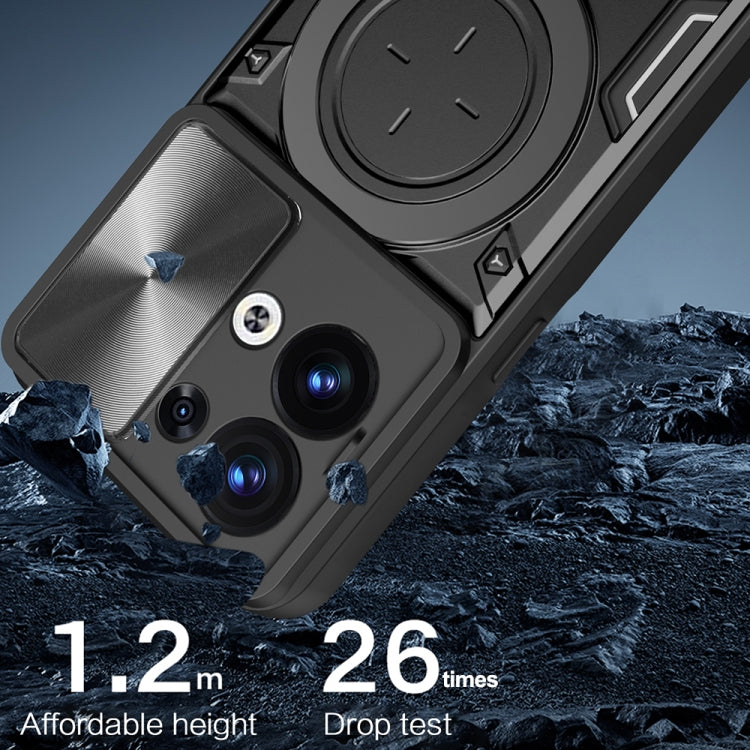 For OPPO Reno8 5G CD Texture Sliding Camshield Magnetic Holder Phone Case(Blue) - OPPO Cases by PMC TechLife | Online Shopping South Africa | PMC TechLife | Buy Now Pay Later Mobicred