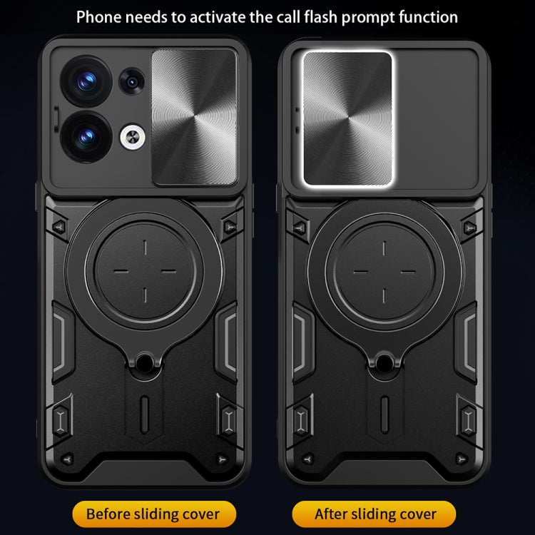 For OPPO Reno8 5G CD Texture Sliding Camshield Magnetic Holder Phone Case(Silver) - OPPO Cases by PMC TechLife | Online Shopping South Africa | PMC TechLife | Buy Now Pay Later Mobicred