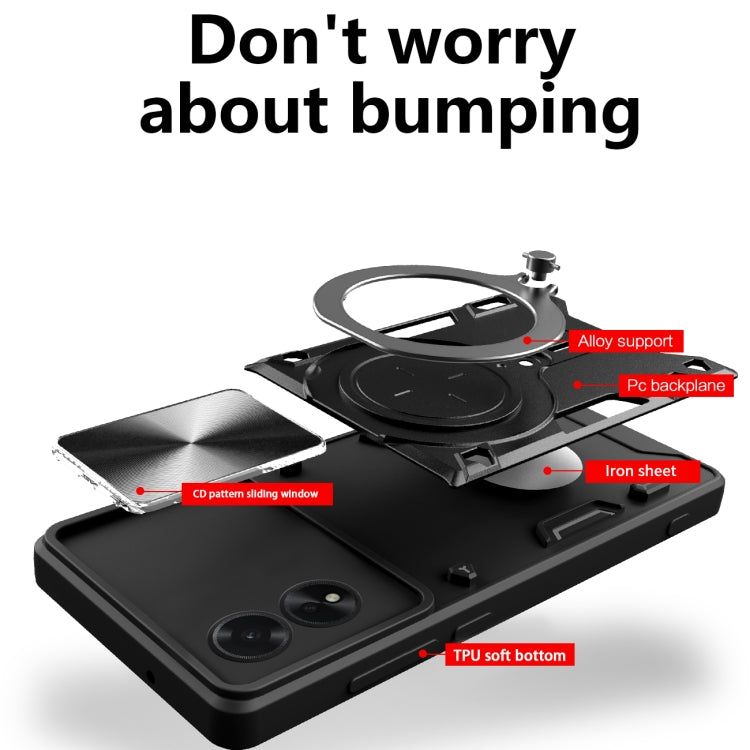For OPPO A38 4G Global CD Texture Sliding Camshield Magnetic Holder Phone Case(Red) - free shipping - PMC TechLife - Order now!