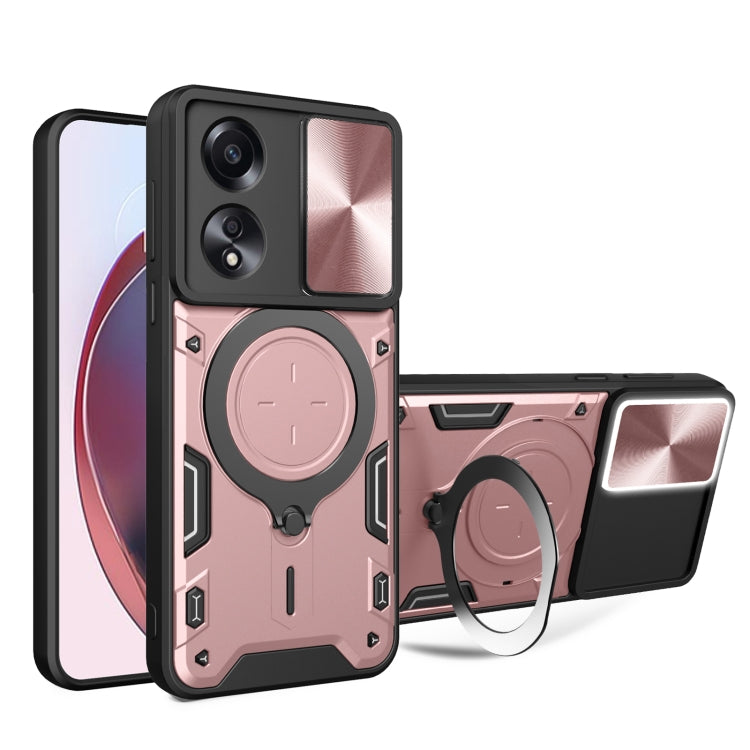 For OPPO A58 4G Global CD Texture Sliding Camshield Magnetic Holder Phone Case(Pink) - OPPO Cases by PMC TechLife | Online Shopping South Africa | PMC TechLife | Buy Now Pay Later Mobicred