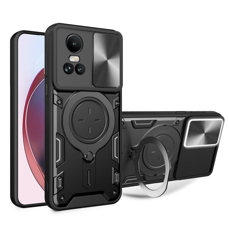 For OPPO Reno10 5G Global CD Texture Sliding Camshield Magnetic Holder Phone Case(Black) - OPPO Cases by PMC TechLife | Online Shopping South Africa | PMC TechLife | Buy Now Pay Later Mobicred